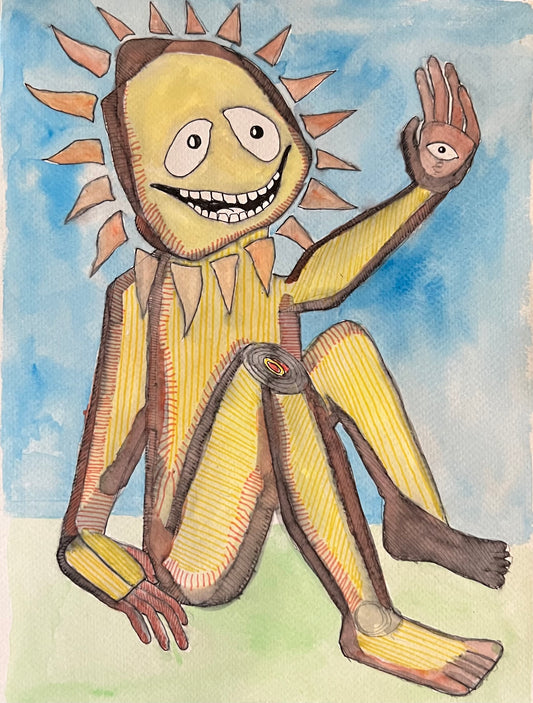 SUN MAN watercolor on 9x12” paper